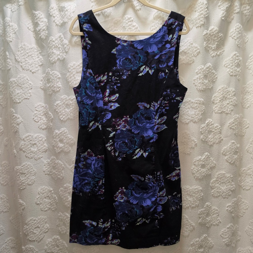 Free People Mayberry Black Blue Floral Rose Mini Dress Sleeveless Low Back Large